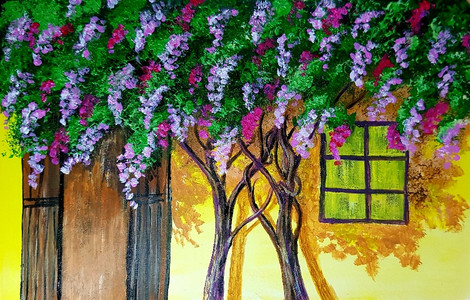 Lorna, bougainvillea cottage, acrylic.jpg